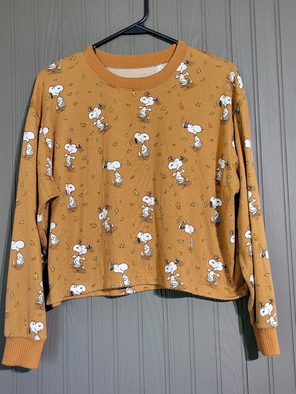 American Eagle Peanuts Snoopy Long Sleeve Shirt Lounge Cropped Brown Women's XS
